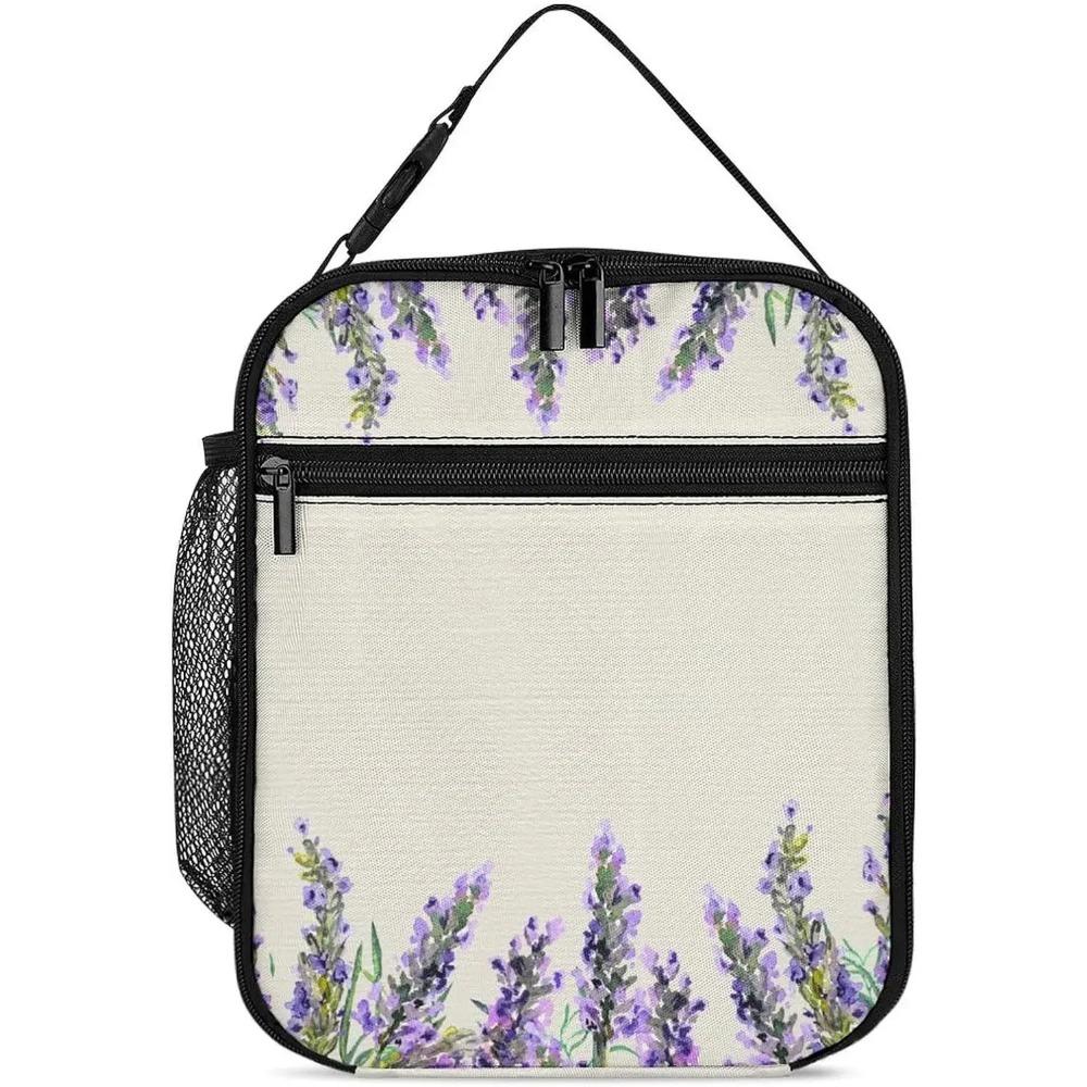 Womens Girls Floral Insulated Lunch Bag with Name Reusable Lunch Box Container Leakproof Organizer Double Zippers