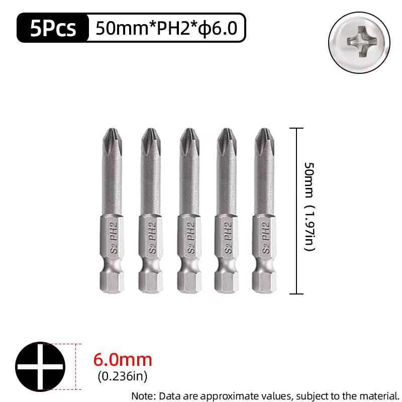 50mm Phillips Screwdriver Bit PH00/PH0/PH1/PH2 1/4” Hex Shank Magnetic S2 Steel Cross Head Screw Driver Bits Hand Power Tools