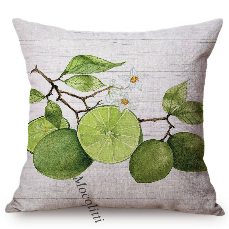 Green Lemons Fruit Pattern Cushion Cover Sofa Pillowcase Citrus Farm Water Color Art Decoration Square Throw Pillow Case Cojines