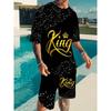 Summer Men's Fun Letter 3D Printing Casual Sports Round Neck Short Sleeved Set Fashionable Comfortable Breathable Large Size Sports Wear