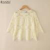 ZANZEA Women Summer Casual 3/4 Sleeve Loose Hollow Out Lace Crochet Blouse