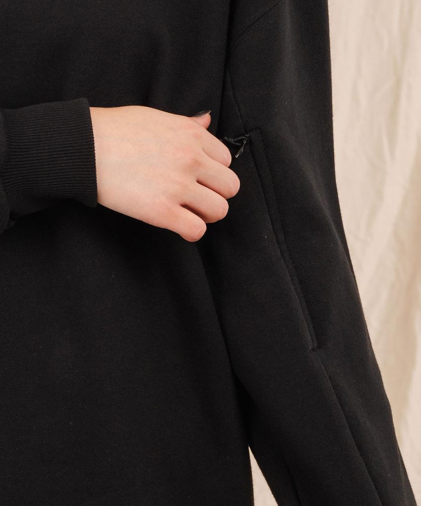 Ellamo Terry Basic Plain Plain Sleeve Point Zipper Oversized Sweatshirt [Black]
