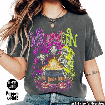 Halloween Witch T-Shirt, Gothic Skeleton Graphic Tee, Vintage Halloween Shirt, Spooky Cauldron Witchy Shirt, Unisex Graphic Tee BK