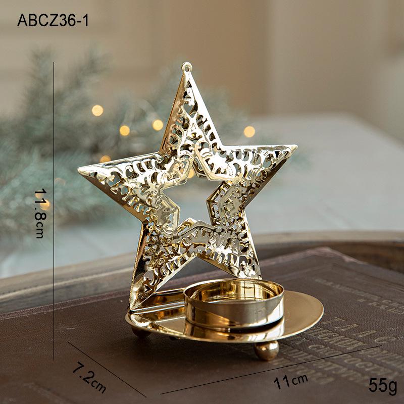 Gold Iron Art Christmas Candle Holder Ornament Lantern Tray