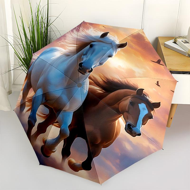 

Horses Sky Automatic Folding umbrella Compact 8 rib Design, Unique Style, Suitable for Everyday Outdoor Use, Perfect Gift for Friends and Fa