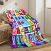 The pattern consists of letters, numbers, shapes, and corresponding images. for all seasons blanket lunch break throw gift