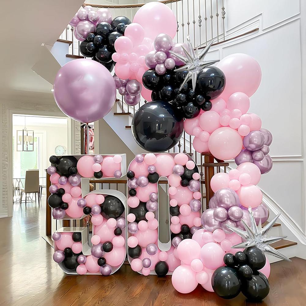 Black Pastel Pink Ballon Kit Metal Pink Balloons Garland Silver Explosion Star Foil Globos Baby Shower Birthday Party Decoration