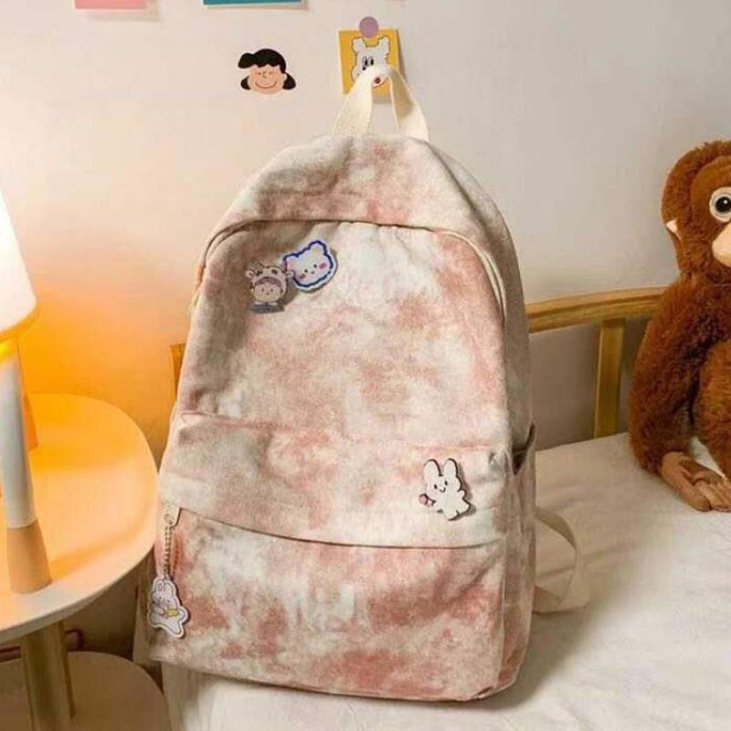 

Рюкзак большого объема с принтом тай-дай, многофункциональная школьная сумка, корейская ретро холщовая сумка розовый