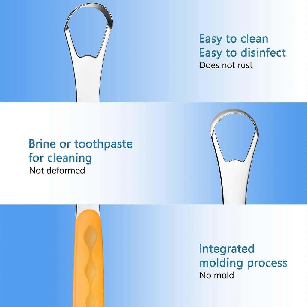 4-Pcs Stainless Steel Tongue Scraper Set w/ Travel Cases – Reduces Bad Breath, Compatible with Adults & Kids – Orange/Black/Green/Blue