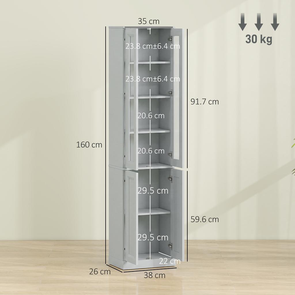 Tall Bathroom Storage Cabinet, 6-Tier Slim Bathroom Cabinet with Adjustable Shelf, 4 Soft-Close Doors, Dusty Blue