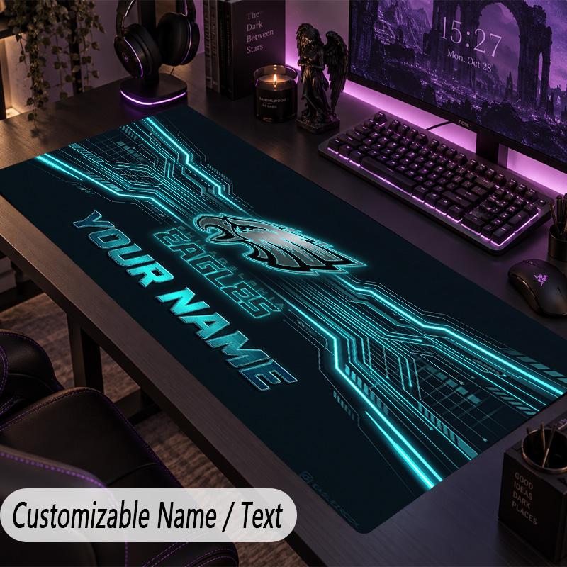 Large Mouse PadPhiladelphia Eagles Custom Name Text Personalized Desk Mat Non Slip Gaming Pad