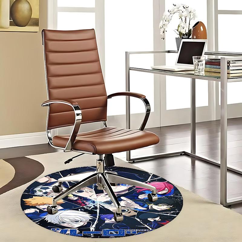 1pc Blue Lock Anime Design Round Carpet - Office Chair Mat, Non-Slip Rug for Home Decor