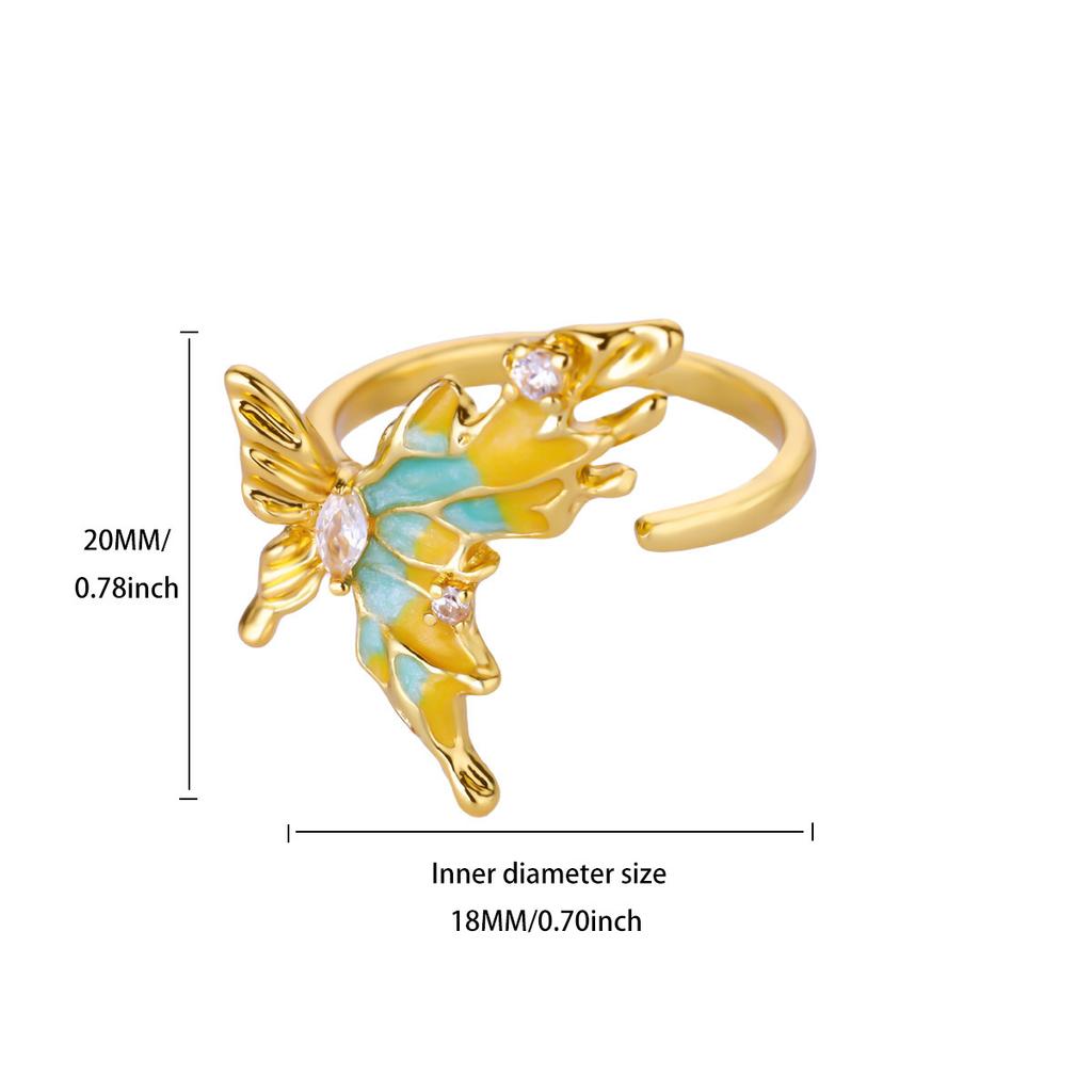 Personality Light Luxury High Sense Ice Blue Oil Drop Butterfly Open Ring Female Irregular Temperament Texture Index Finger Ring
