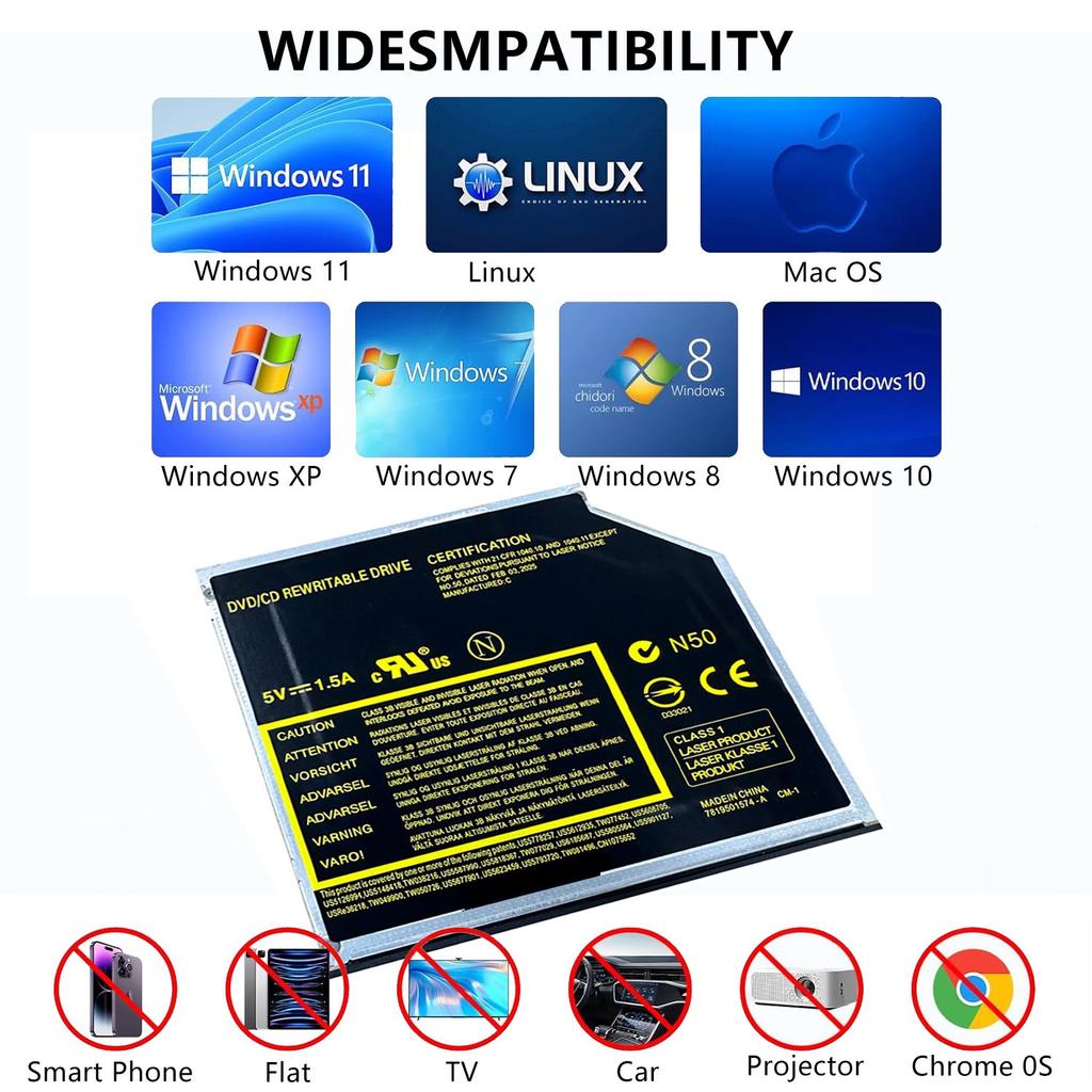 LJIAL Superdrive DVD CD RW Burner Writer 9.5mm Internal SATA Optical Drive Laptop Notebook Drive DVD Burner Writer