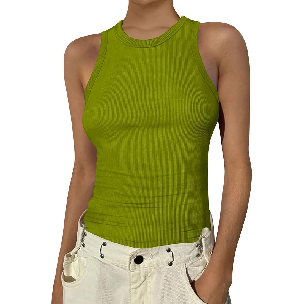 Women's Summer Fashion Casual Color Round Neck Sleeveless Top Tight Tank Top