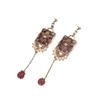 Medieval Vintage Luofu Relief Pearl Long Earrings Retro Court Style Square Brand Heavy Industry Ear Jewelry