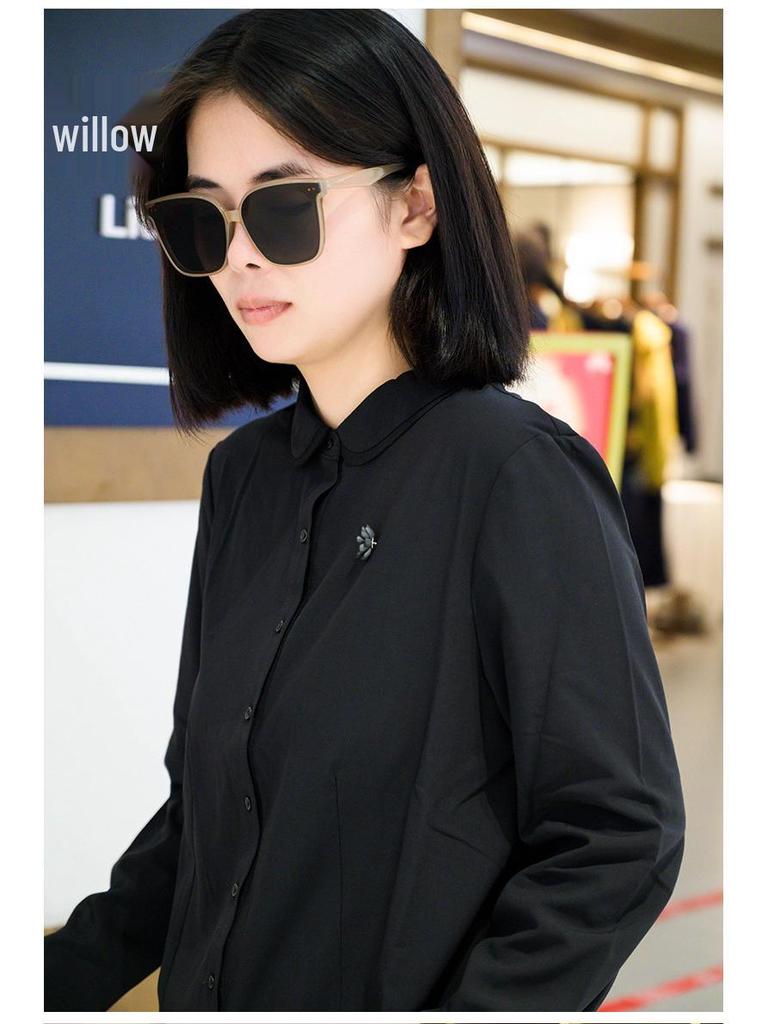 YUN Ink Black Women's Loose Casual Long-Sleeve Shirt Jacket - 2025 Autumn Collection