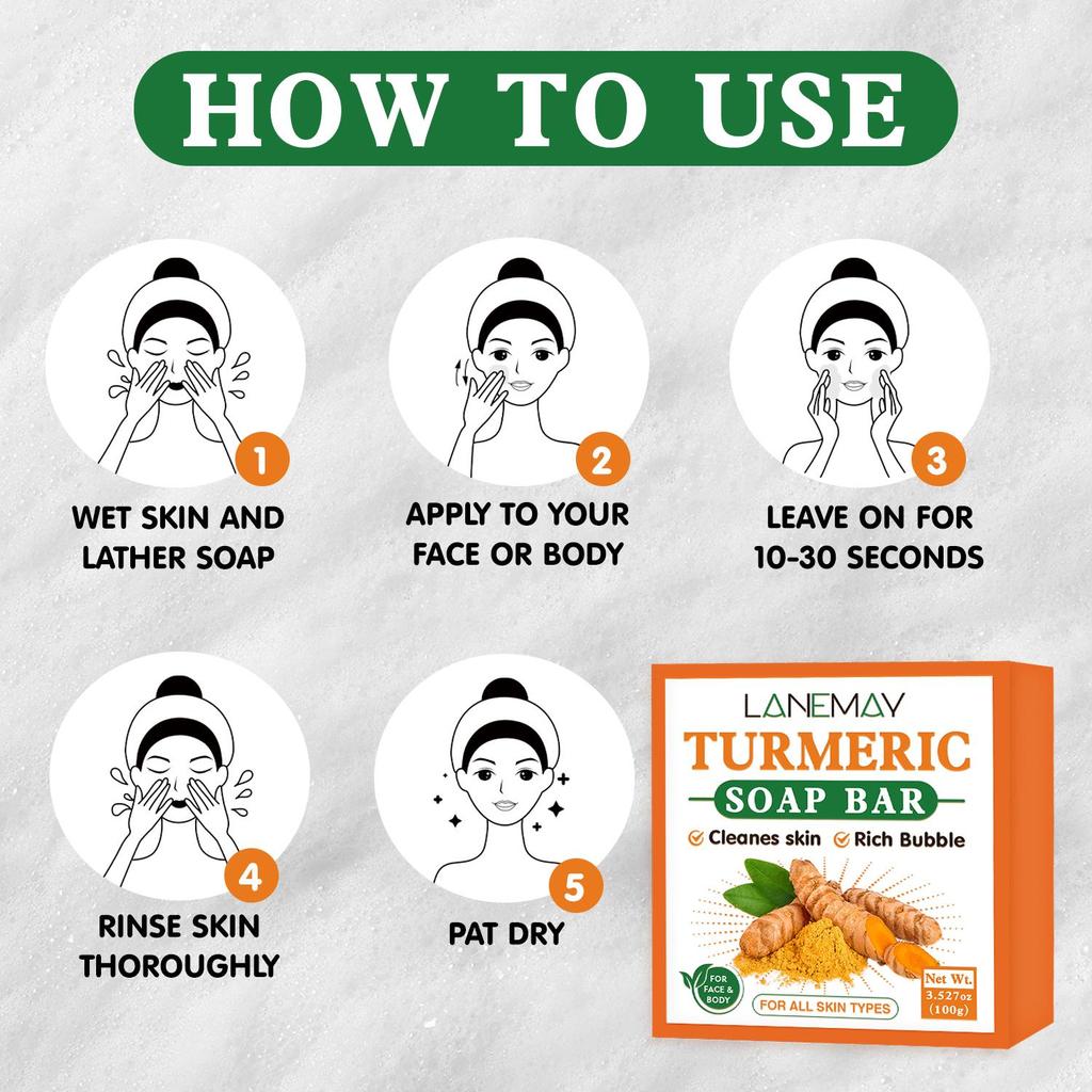 Turmeric Soap Bar 100g - Deep Cleaning and Moisturizing Skin, Remove Dirt & Oil, Maintain Smooth Skin & Improve Skin Texture