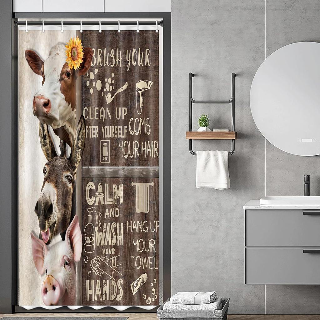 Funny Teen Boy Girl Shower Curtain Set for College Dorm Bathroom, Cute Colorful Bathroom Rules Fabric Shower