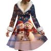 Women's Casual V-neck Christmas Print Plush Long-Sleeve Casual Dress