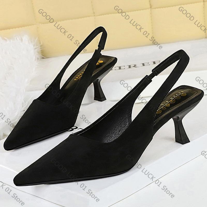 Fashion 2025 Shoes Suede Women Pumps Pointed Hollow Out High Heels 6 CM Summer Women's Sandals Occupation Office Shoes Kitten Heels