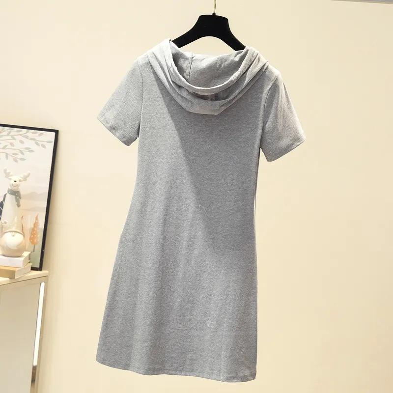 Women's Slimming Hooded Zipper Short-Sleeve Dress - Casual & Versatile Style