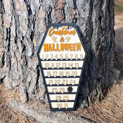 Halloween Advent Calendar Wooden Countdown To Halloween Ornament with Movable Pumpkin Block for Home Decor