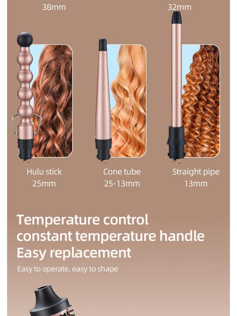 Five-in-One Interchangeable Barrel Curling Iron and Straightener with Replaceable Heads and Fluffy Comb