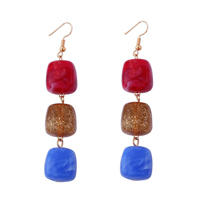 Geometric Square Color Resin Splicing Drop Earrings for Women Ladies Trend Ethnic Style Hook Earrings Holiday Jewelry Wholesale