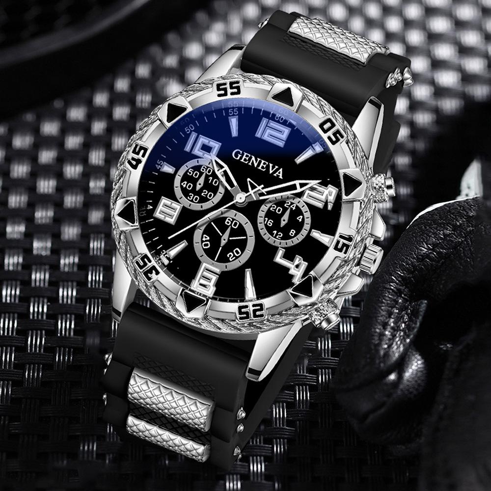 Geneva Blu-ray Glass Men's Watch Steel Belt Quartz Watch Three-eye Business Leisure Watch