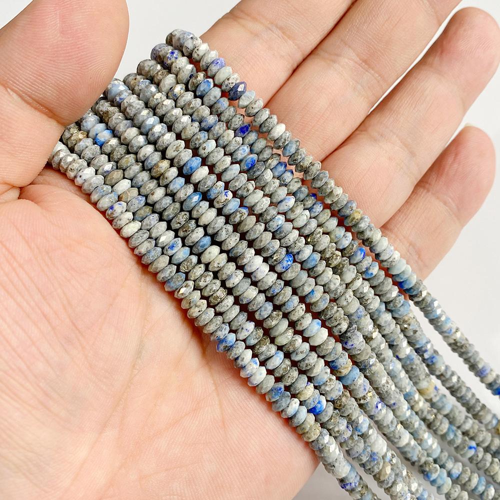 2x5mm Natural Faceted Rondelle Blue White Lapis Stone Beads Flat Round Loose Spacer Charm Beads for Jewelry Making 7 inches