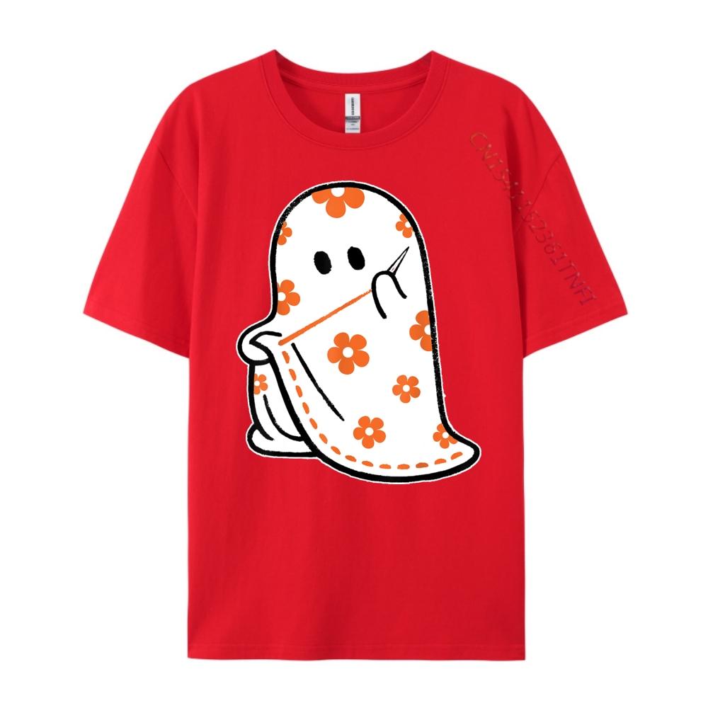 Halloween Costume Sewing Ghost Boo Funny Sewing Lovers Women White Graphic Tee Natural Tops Alphabet S