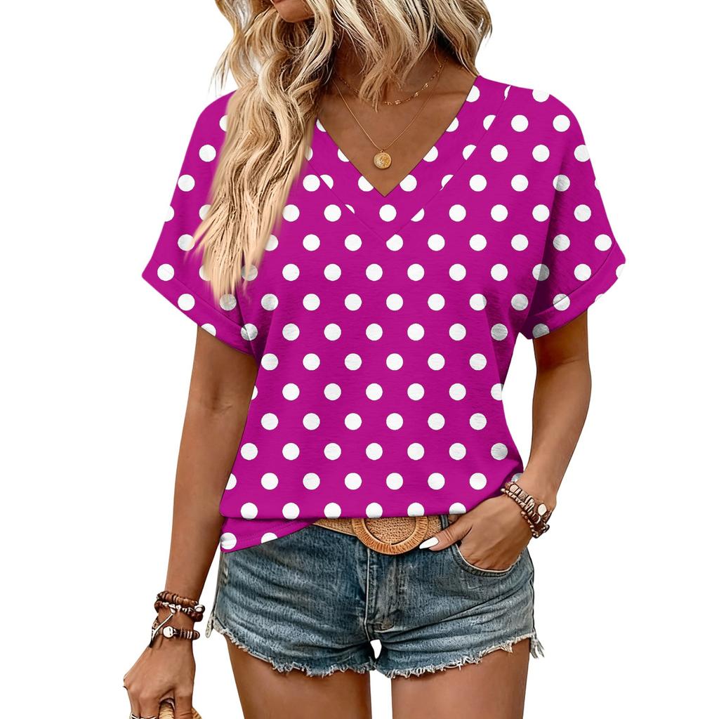 Dámské letní topy s krátkým rukávem a výstřihem do V, ležérní i elegantní, letní halenky, tuniky