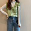 Autumn Fashion Female Vintage Plaid Sweater Vests Women's Tank Tops Knitted Crop Top Women Sleeveless Knitted Vest Waistcoat