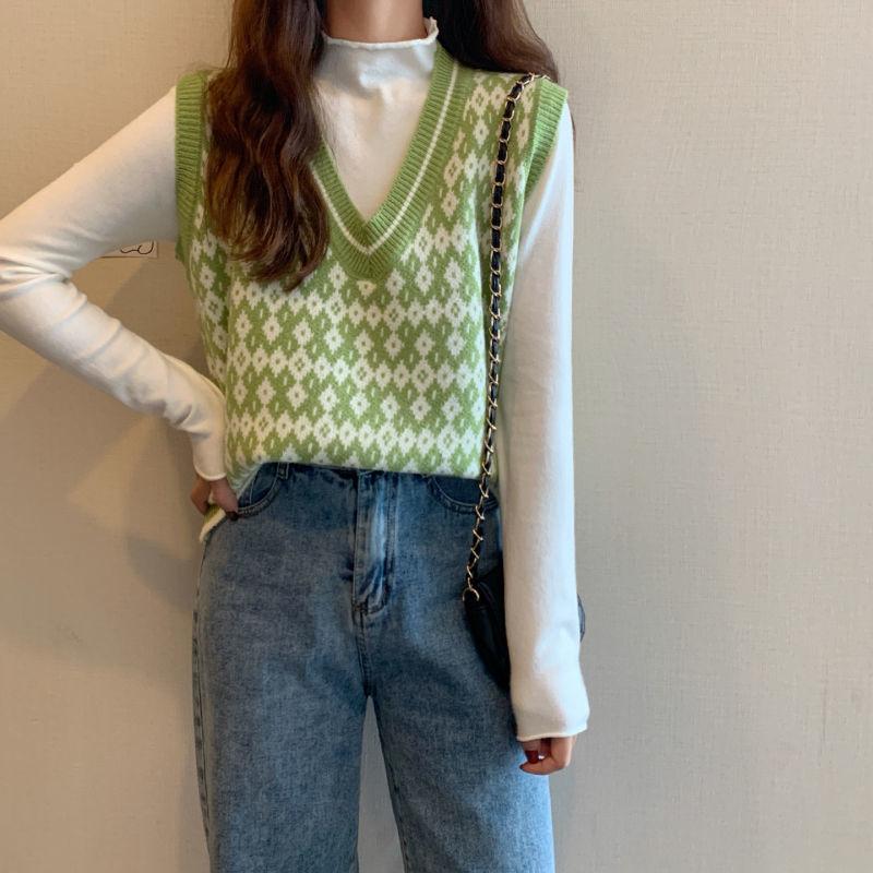 Autumn Fashion Female Vintage Plaid Sweater Vests Women's Tank Tops Knitted Crop Top Women Sleeveless Knitted Vest Waistcoat