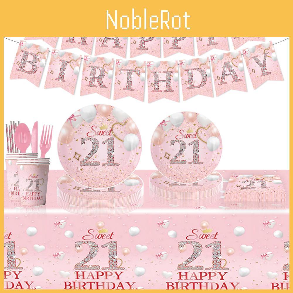 Disposable Party Supplies For 21st Birthday Pink Plates Cups Napkins And Tablecloth Set