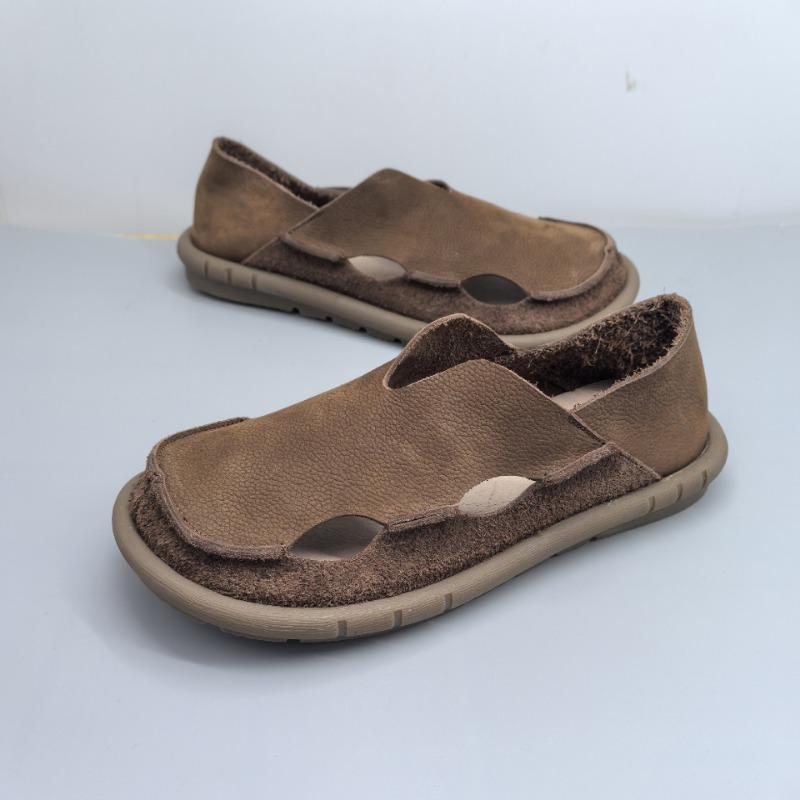 Genuine Leather Women's Shoes Summer Shallow Flat Shoes Single Shoes One-foot Wear Breathable Lazy Shoes