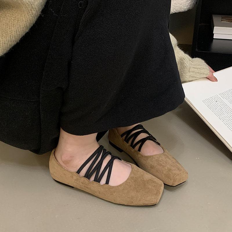 Fashion New Fashion Elastic Band Women Flats Slip On Shoes Casual Female Square Toe Footwear Shallow Ladies Ballet Flats Shoes lady