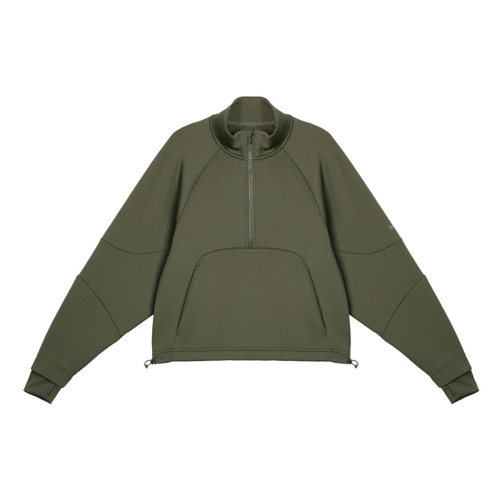 Nike Dri-Fit Solid Color Stand Collar Half-Zip Quick-Drying Casual Crop Sweatshirt Women Tops Khaki-Green FB5231-325