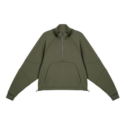 Dri-Fit Solid Color Stand Collar Half-Zip Quick-Drying Casual Crop Sweatshirt Women Tops Khaki-Green FB5231-325