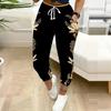 Summer Ladies Geometric Print Sweatpants Loose Fit Drawstring Joggers Elastic Cuff Daily Casual Pants