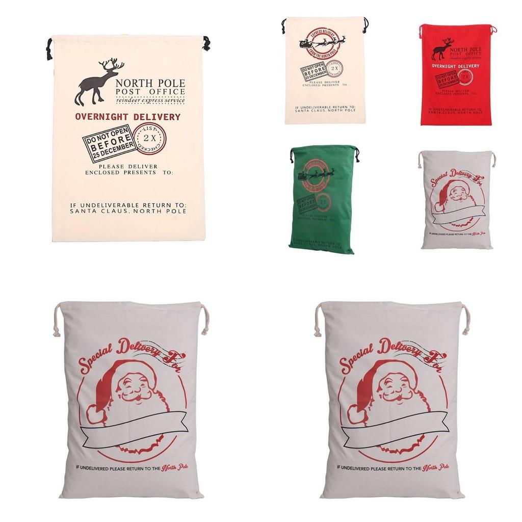 Christmas Canvas Gift Bag With Drawstring Closure For Holiday Packaging