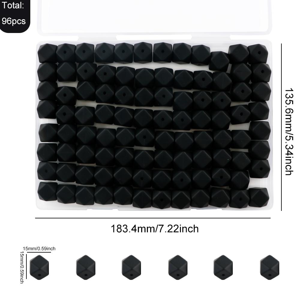 96Pcs/Box 14mm Hexagon Silicone Beads Loose Silicone Beads For Jewelry Making DIY Bracelet Necklace Keychain Accessories чёрный