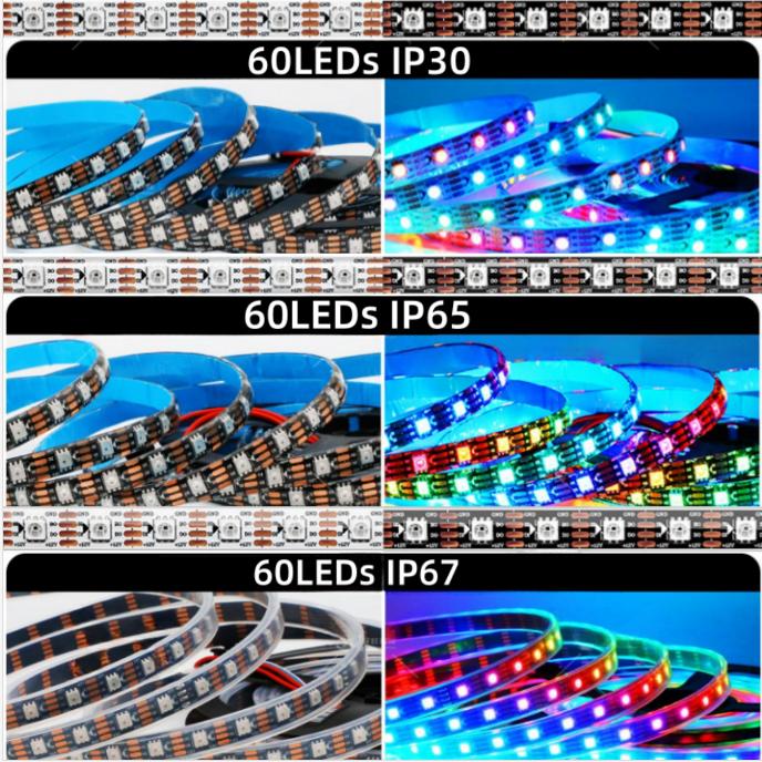 1/3/4/5M DC12V WS2815 LED-Streifen Individuell Adressierbares Pixel-IC-Lichtband 30/60/74/96/144 LEDs/m 5050 RGB Flexible Lampenleiste