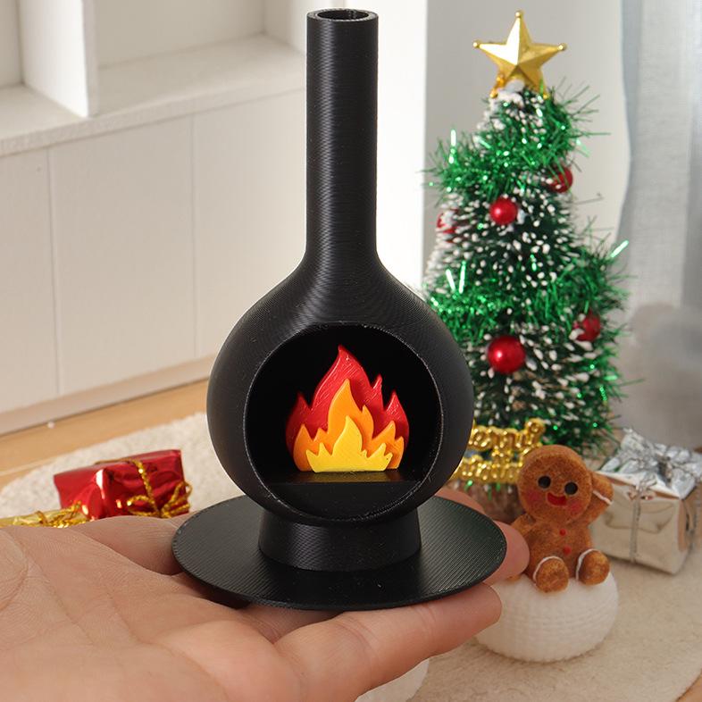 Mini DIY Micro Landscape Christmas Fireplace with Gingerbread Man Ornament