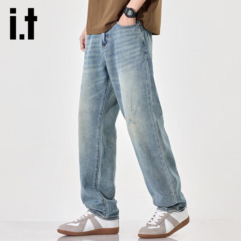 izzue it Men's Tapered Loose Fit Washed Denim Jeans