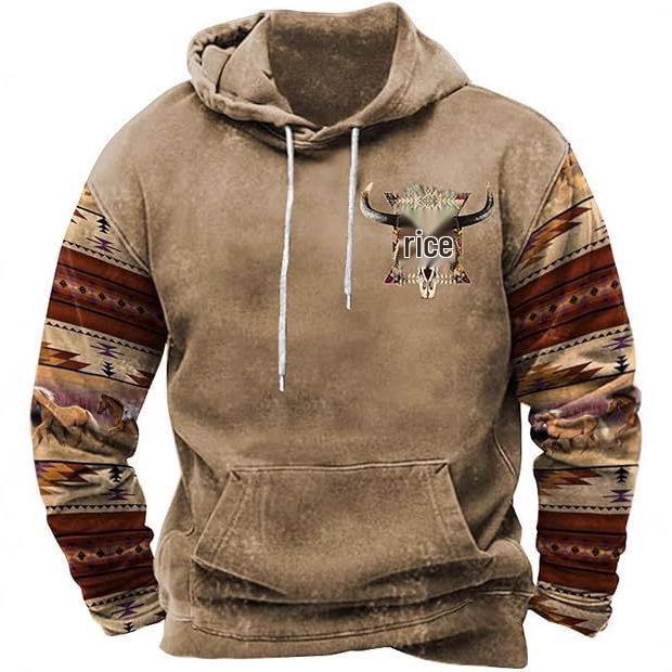 Men's 3D Print Hooded Sweatshirt with Drawstring and Pocket