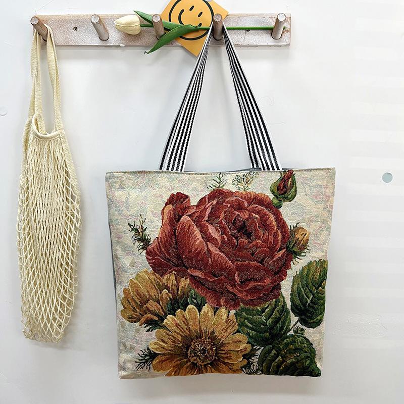 New gold silk cloth bag fashion Korean tide casual tote bag shoulder bag creative pattern women's canvas bag