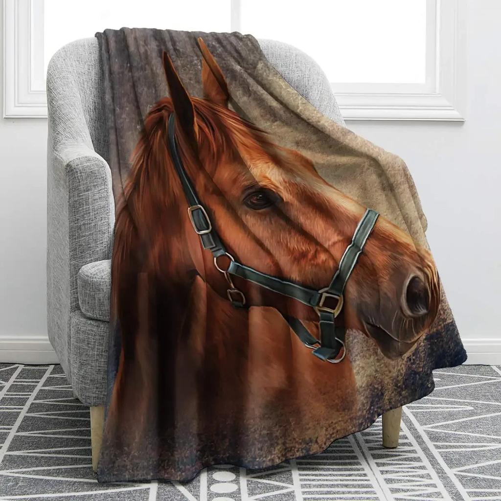 Horse Floral Blanket Animal Flower Pattern Print Throw Blanket Super Soft Comfortable Lightweight for Living Room for Kids Teens