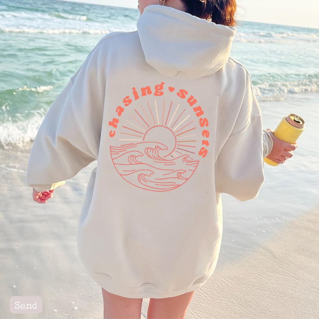 Chasing Sunsers Damen Fleece-Hoodie mit Buchstaben-Slogan-Print Kängurutasche Kordelzug Print-Hoodie